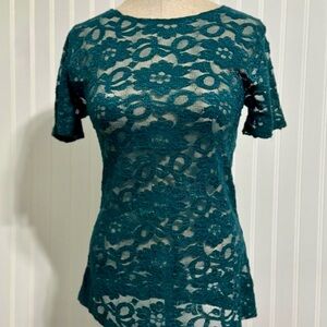 Vintage Victoria’s Secret Gold Label Teal Sheer Floral Lace Top S‎ 90s 80s